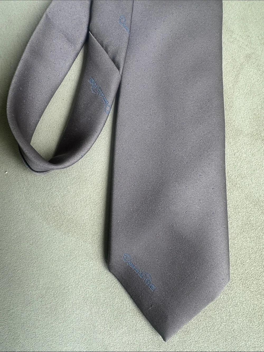 Oscar de la Renta Slate Gray Tie with Subtle Blue Logo Accent
